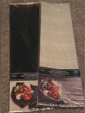 2 Pkgs Floral Wrapping Paper Sheets - Black and Cream Duo Halloween